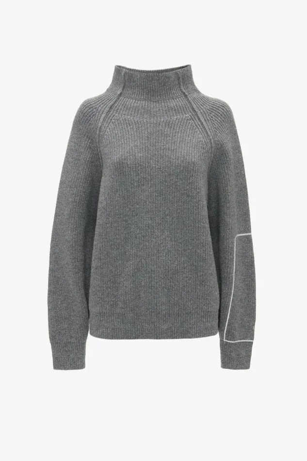 Women Knitwear Victoria Beckham Oversized Polo Neck Jumper In Grey Melange