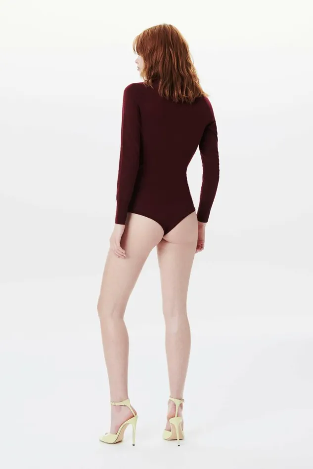 Women Knitwear Victoria Beckham Poloneck Bodysuit In Bordeaux Women Knitwear Victoria Beckham Poloneck Bodysuit In Bordeaux