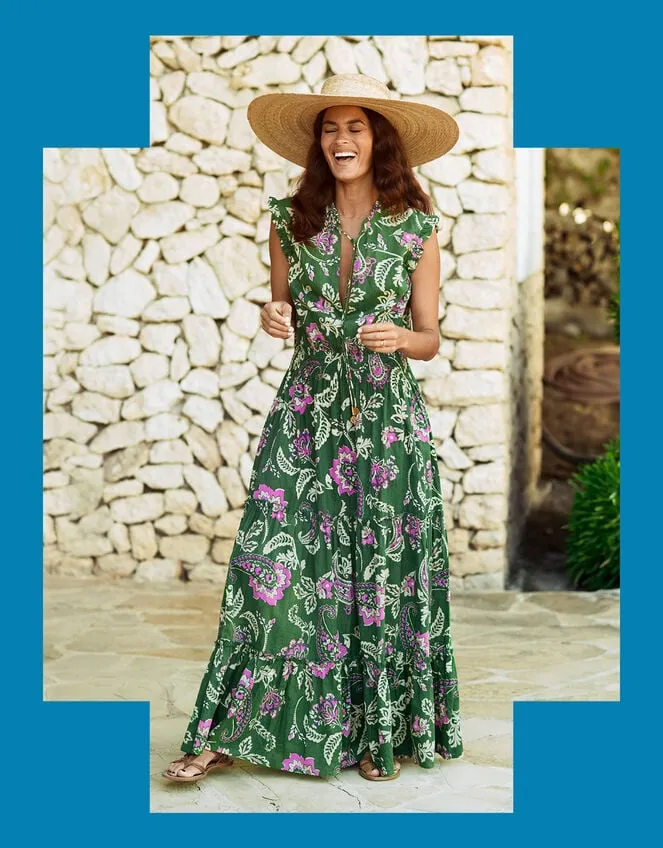 Women La Galeria Elefante Print Tiered Dress Green Monsoon Dresses