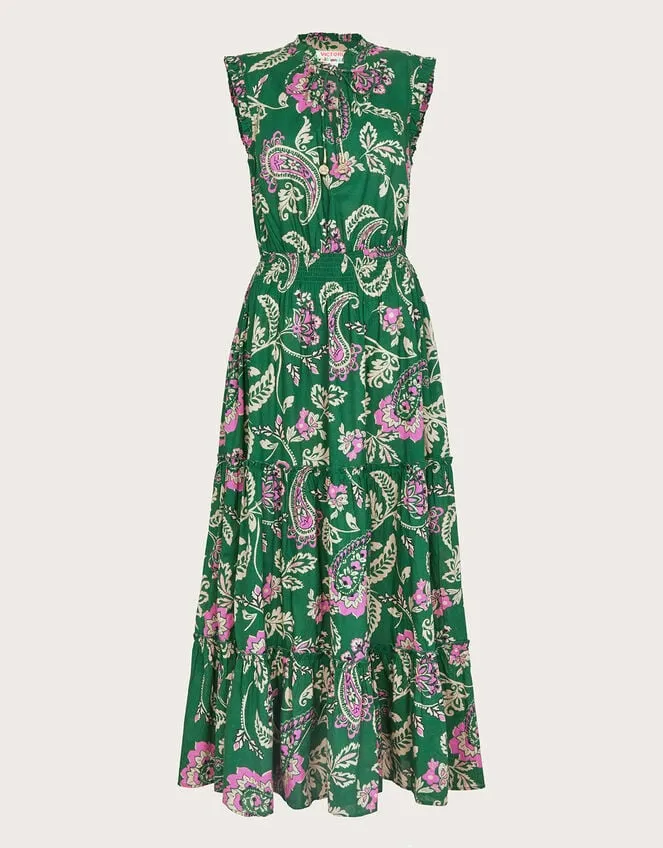 Women La Galeria Elefante Print Tiered Dress Green Monsoon Dresses