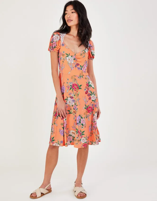 Women Lace Insert Floral Jersey Dress Orange Monsoon Dresses
