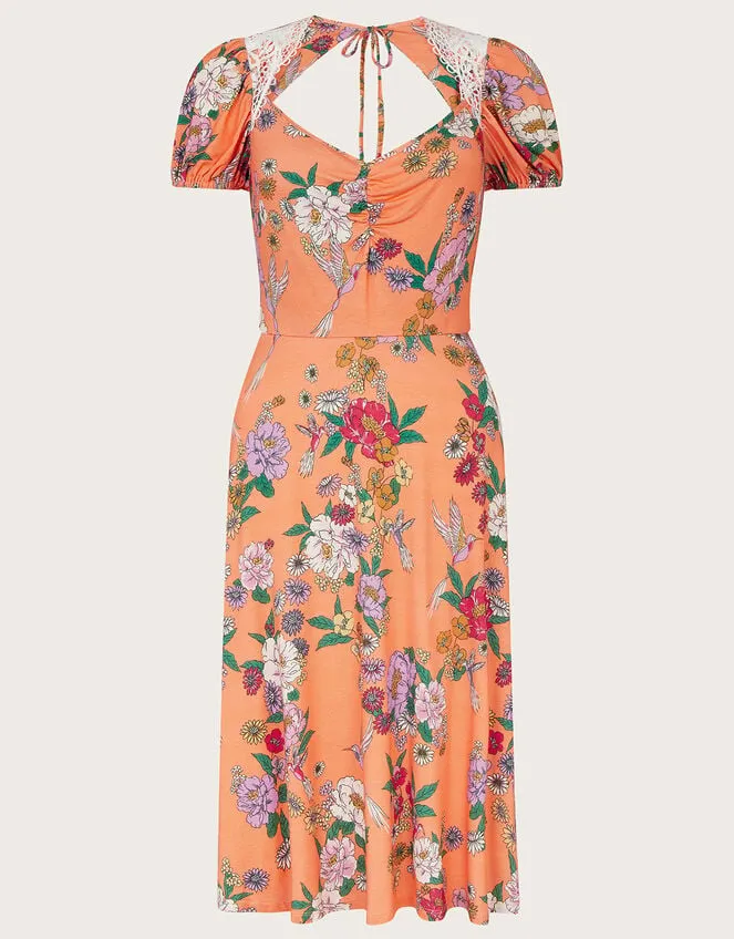 Women Lace Insert Floral Jersey Dress Orange Monsoon Dresses