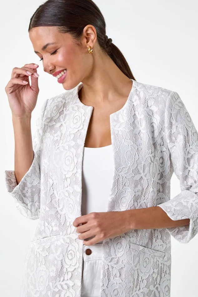 Women Lace Longline Formal Jacket Roman Jackets