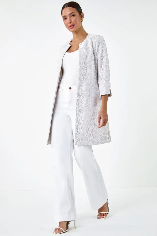 Women Lace Longline Formal Jacket Roman Jackets