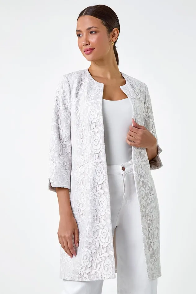 Women Lace Longline Formal Jacket Roman Jackets
