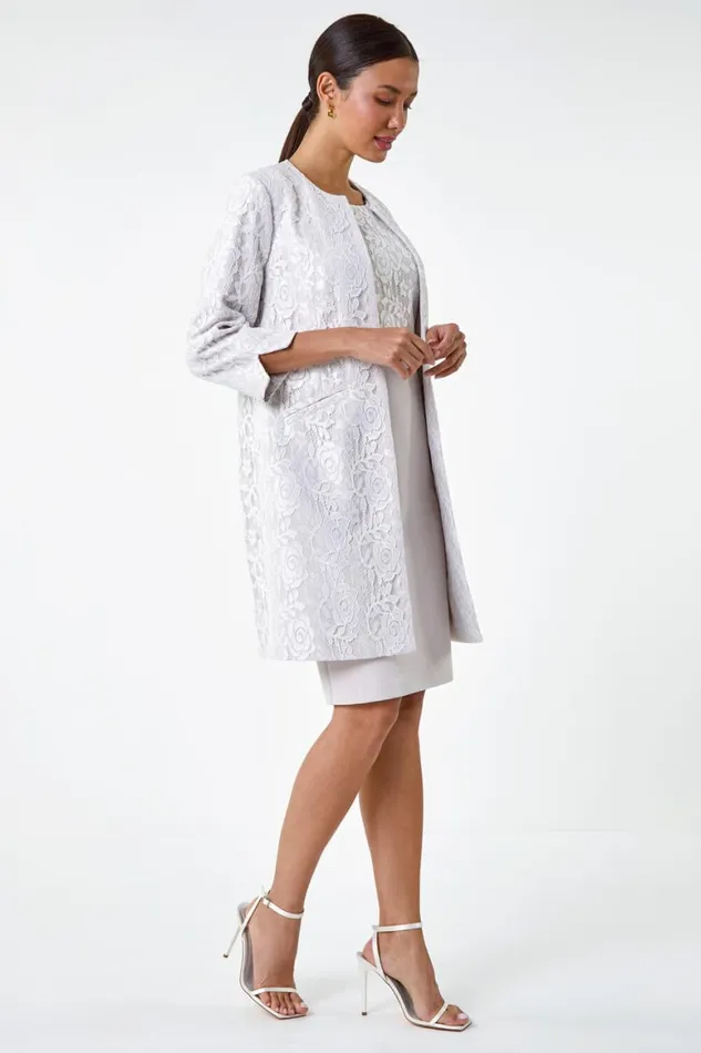 Women Lace Longline Formal Jacket Roman Jackets