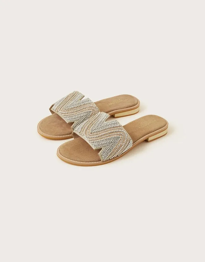 Women Leather Beaded Sliders Multi Monsoon Sandals