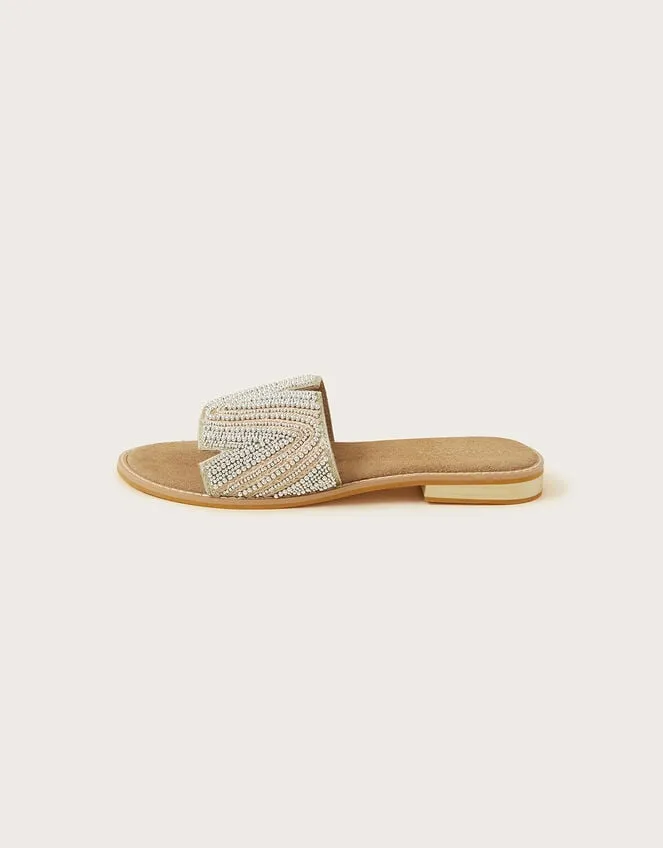 Women Leather Beaded Sliders Multi Monsoon Sandals