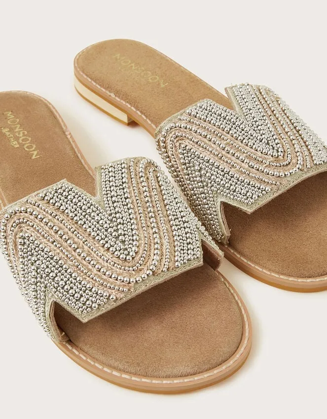 Women Leather Beaded Sliders Multi Monsoon Sandals