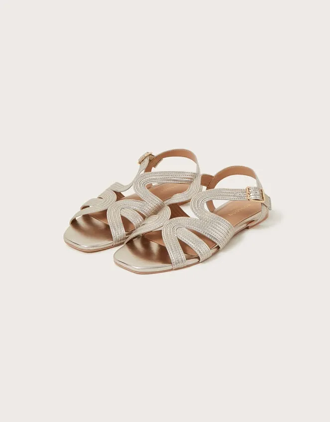 Women Leather Crossover Metallic Flat Sandals Gold Monsoon Sandals