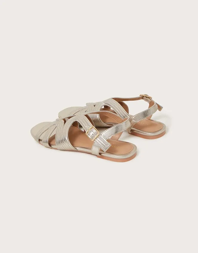 Women Leather Crossover Metallic Flat Sandals Gold Monsoon Sandals