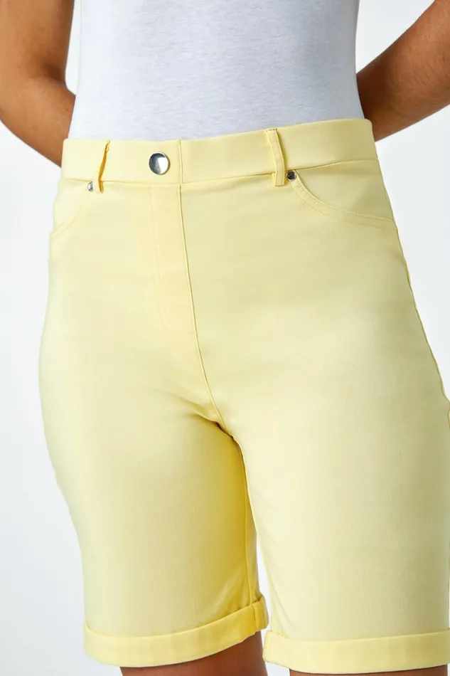 Women Lemon Turn Up Stretch Shorts Roman Coords
