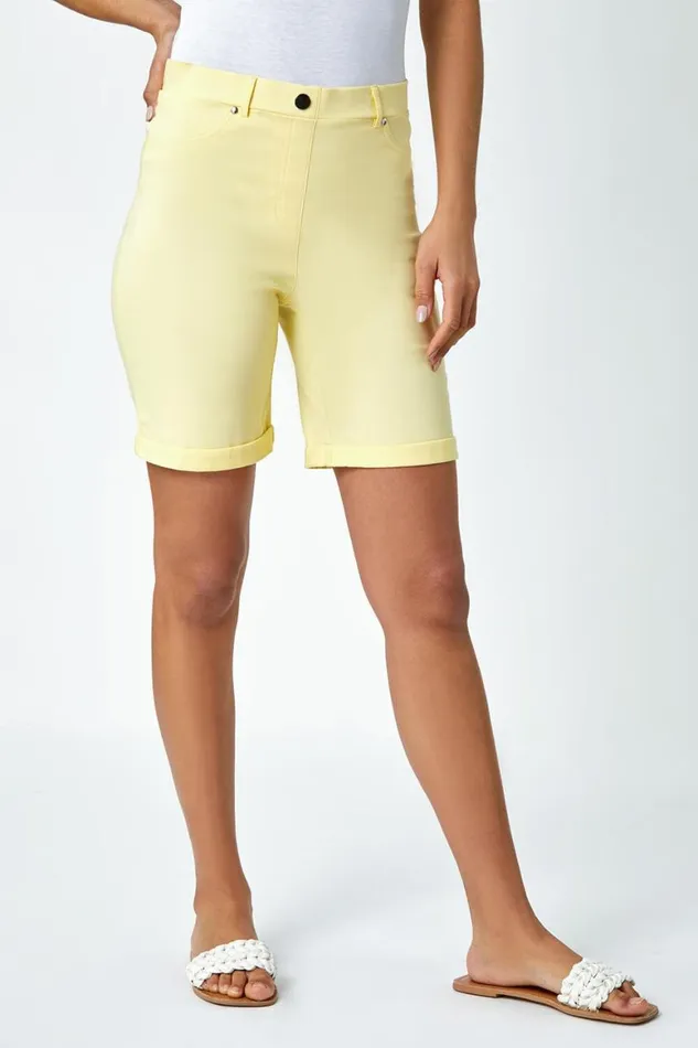 Women Lemon Turn Up Stretch Shorts Roman Coords