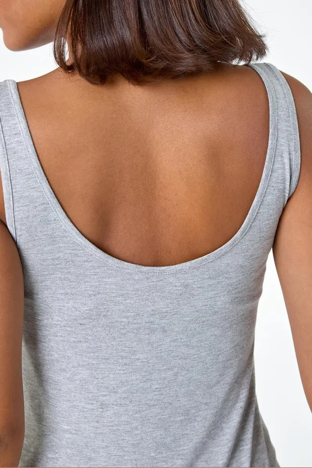 Women Light Grey Plain Stretch Jersey Vest Top Roman Tops