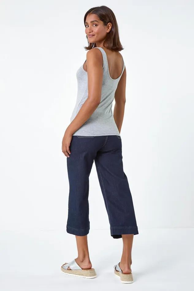Women Light Grey Plain Stretch Jersey Vest Top Roman Tops