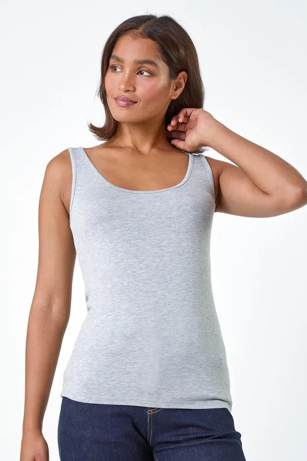 Women Light Grey Plain Stretch Jersey Vest Top Roman Tops