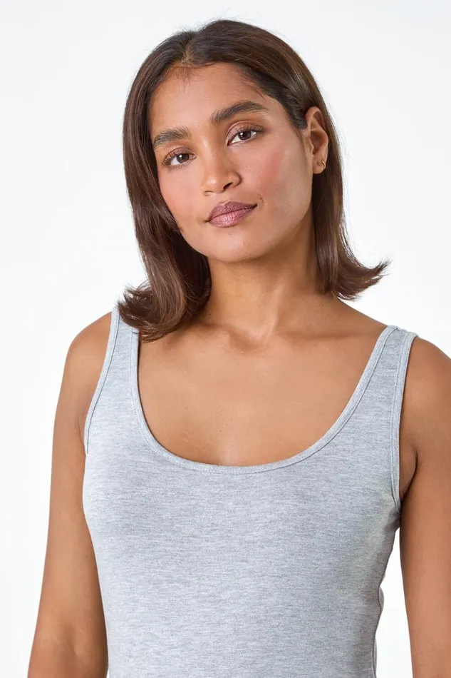 Women Light Grey Plain Stretch Jersey Vest Top Roman Tops