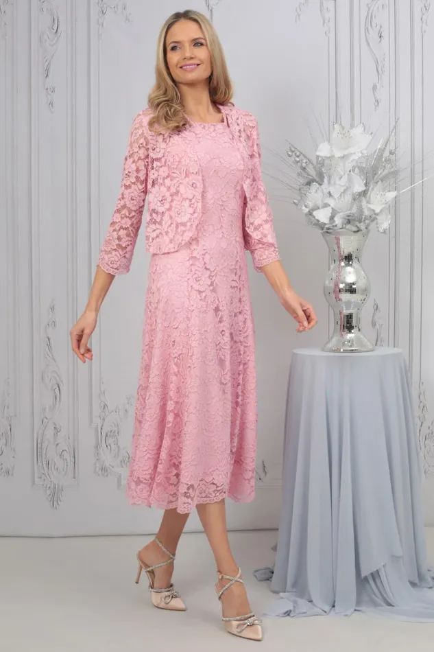Women Light Pink Julianna Lace Dress and Shrug Set Roman Jackets