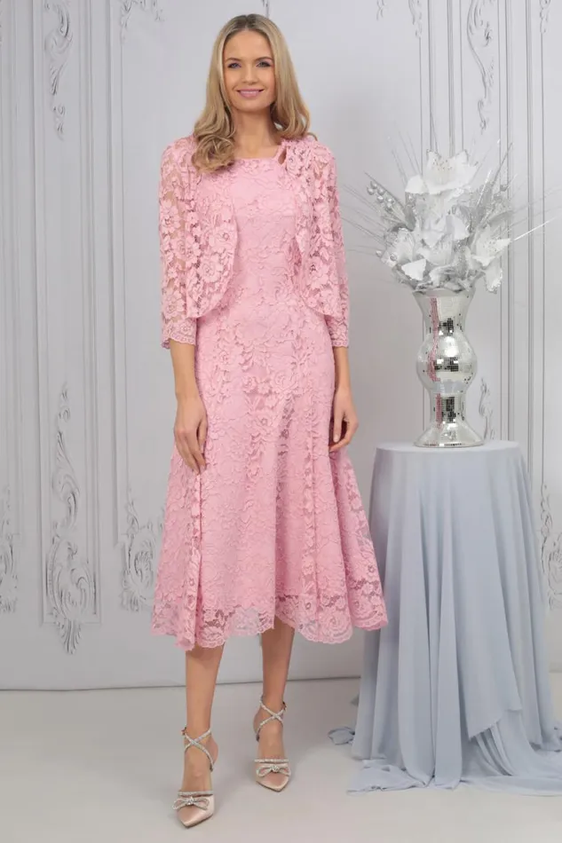 Women Light Pink Julianna Lace Dress and Shrug Set Roman Jackets