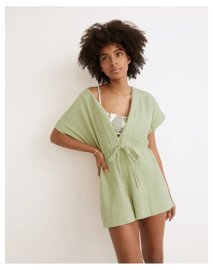 Women Lightestspun Cover Up Drawstring Romper Sunfaded Mint Madewell Swim