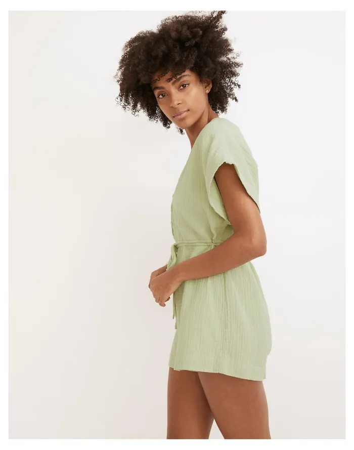 Women Lightestspun Cover Up Drawstring Romper Sunfaded Mint Madewell Swim Women Lightestspun Cover Up Drawstring Romper Sunfaded Mint Madewell Swim