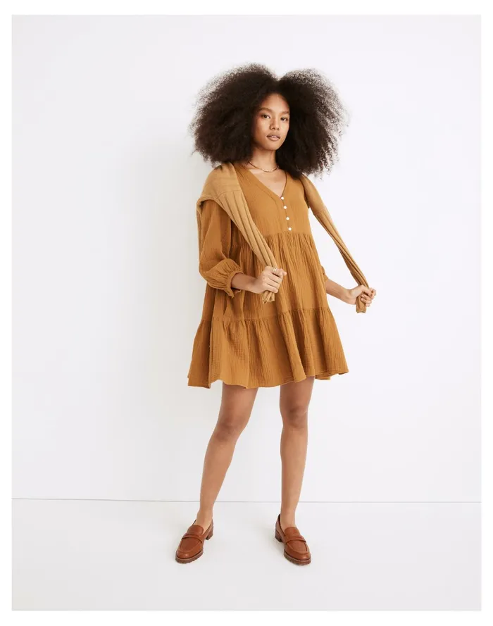 Women Lightspun Colette Mini Dress Antique Gold Madewell Dresses