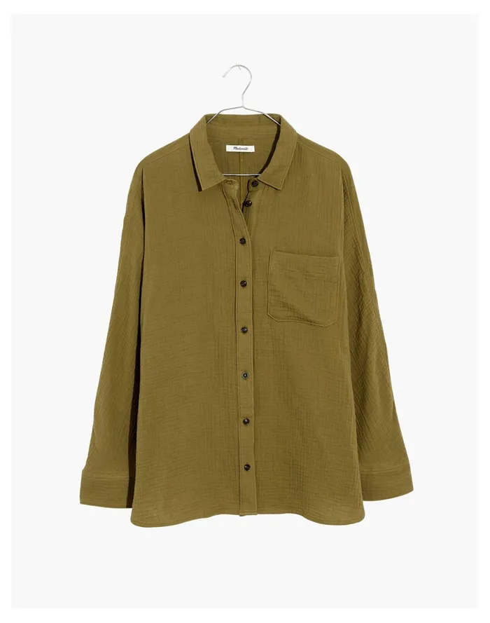 Women Lightspun Dolman Sleeve Button Up Shirt Vintage Moss Madewell Tops and Shirts