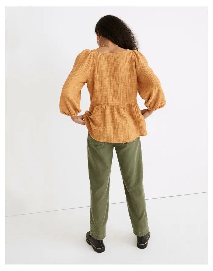 Women Lightspun Millbrook Puff Sleeve Peplum Top In Windowpane Rich Amber Madewell Tops and Shirts Women Lightspun Millbrook Puff Sleeve Peplum Top In Windowpane Rich Amber Madewell Tops and Shirts