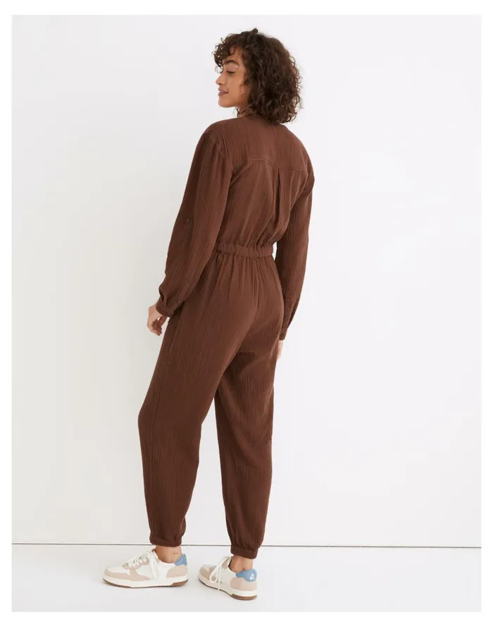 Women Lightspun Tapered Leg Jumpsuit Hot Cocoa Madewell Jumpsuits and Overalls Women Lightspun Tapered Leg Jumpsuit Hot Cocoa Madewell Jumpsuits and Overalls