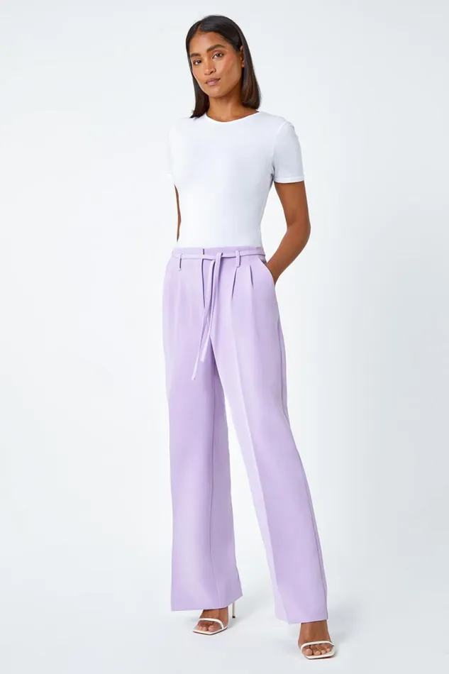 Women Lilac Crepe Stretch Straight Leg Trousers Roman Occasionwear