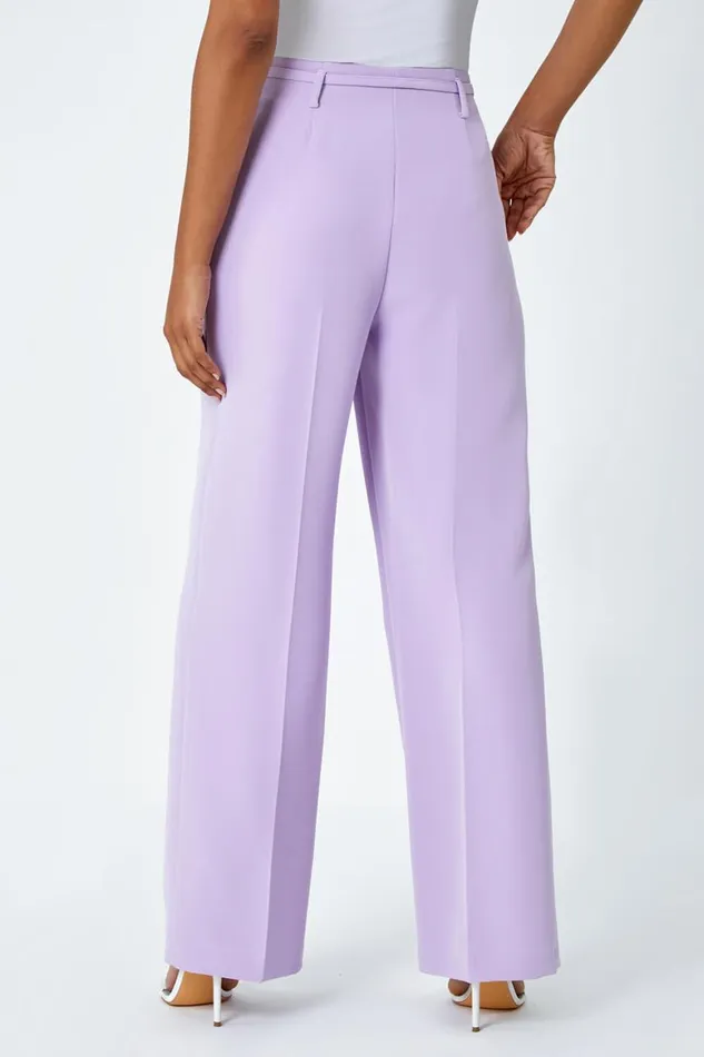 Women Lilac Crepe Stretch Straight Leg Trousers Roman Occasionwear