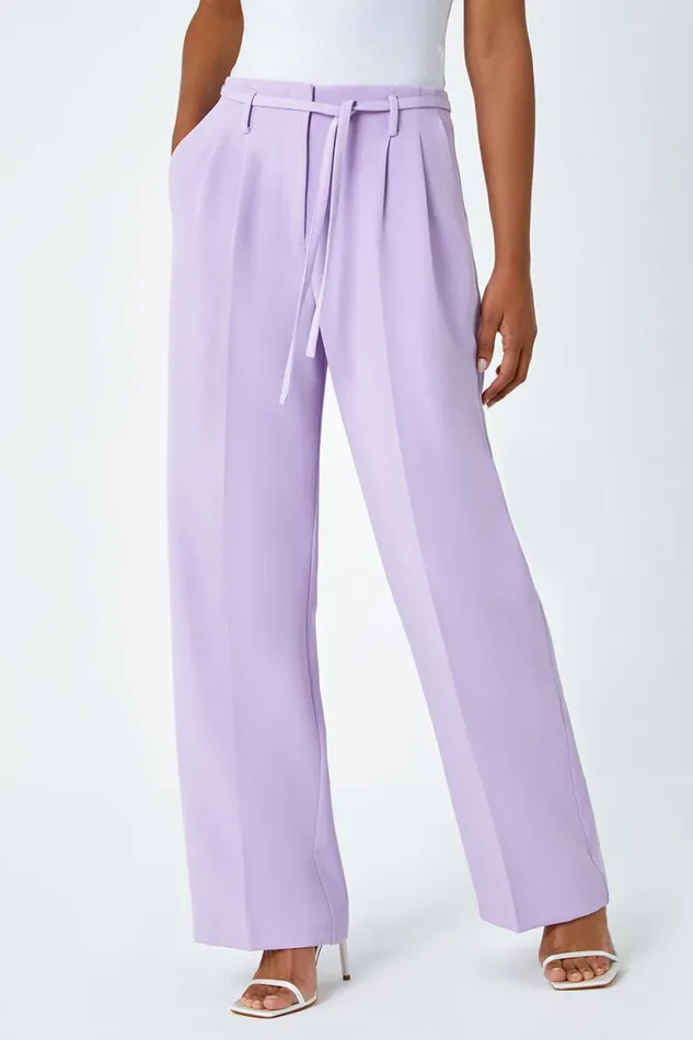 Women Lilac Crepe Stretch Straight Leg Trousers Roman Occasionwear