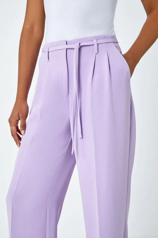 Women Lilac Crepe Stretch Straight Leg Trousers Roman Occasionwear