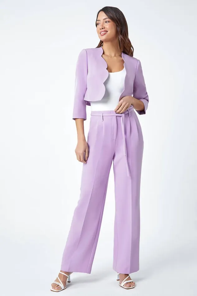 Women Lilac Crepe Stretch Straight Leg Trousers Roman Occasionwear