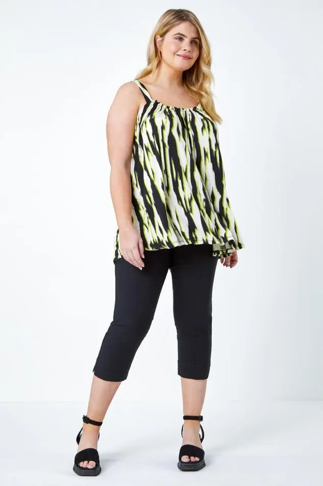 Women Lime Curve Animal Print Ruched Stretch Top Roman Tops