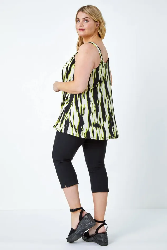 Women Lime Curve Animal Print Ruched Stretch Top Roman Tops