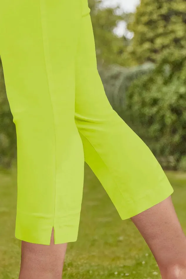 Women Lime Elastic Waist Stretch Cropped Trousers Roman Trousers