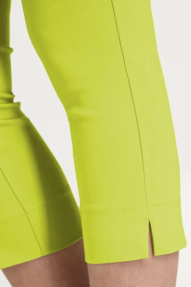 Women Lime Elastic Waist Stretch Cropped Trousers Roman Trousers