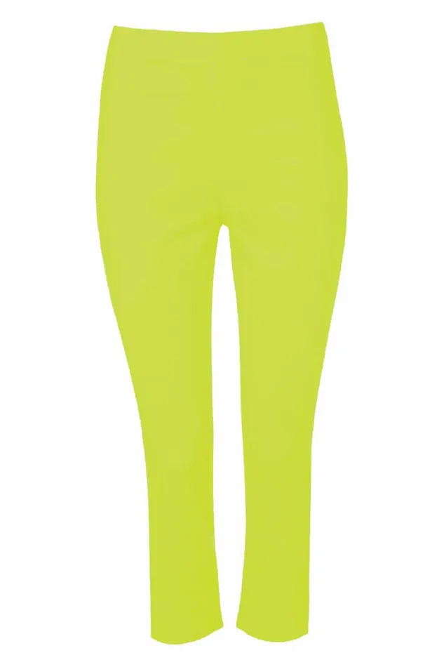 Women Lime Elastic Waist Stretch Cropped Trousers Roman Trousers