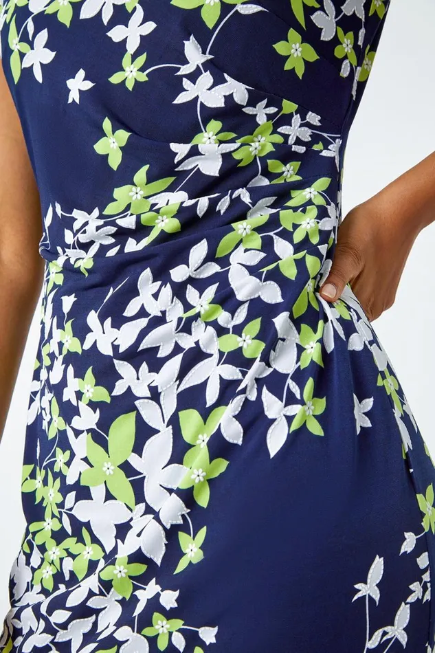 Women Lime Floral Print Shift Stretch Dress Roman Dresses
