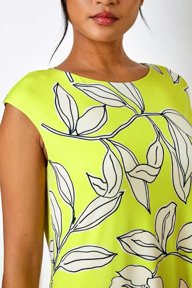 Women Lime Linear Floral Print Swing Dress Roman Dresses