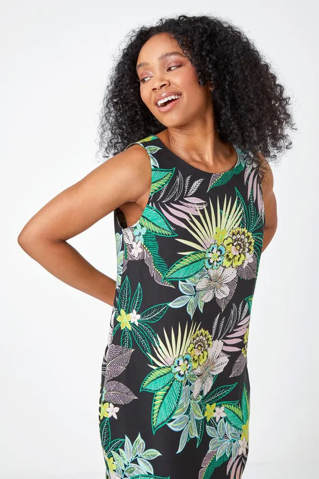 Women Lime Petite Floral Border Print Shift Dress Roman Dresses