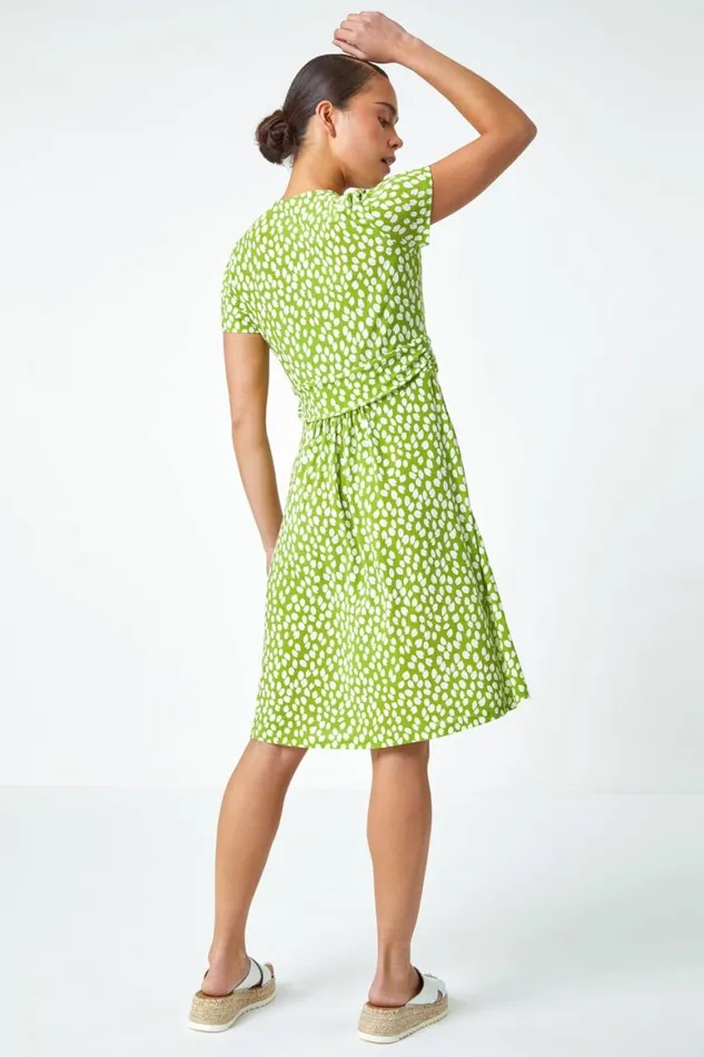 Women Lime Petite Spot Print Wrap Stretch Dress Roman Dresses