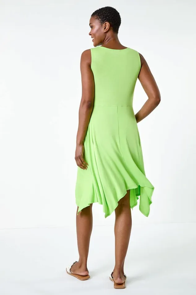 Women Lime Twist Front Hanky Hem Stretch Dress Roman Dresses