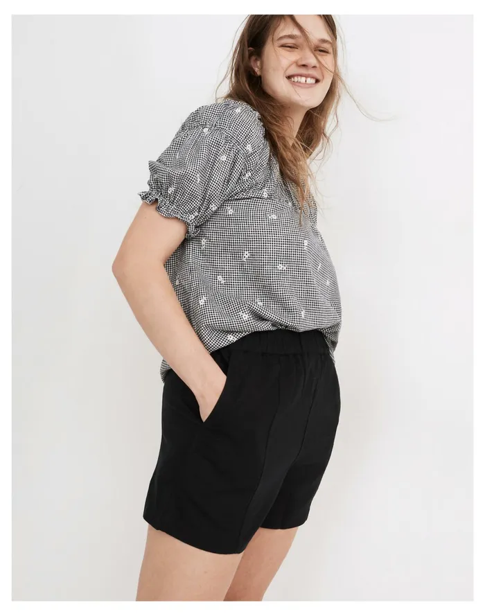 Women Linen Blend Easy Pull On Shorts Almost Black Madewell Shorts Women Linen Blend Easy Pull On Shorts Almost Black Madewell Shorts