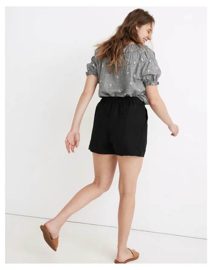 Women Linen Blend Easy Pull On Shorts Almost Black Madewell Shorts Women Linen Blend Easy Pull On Shorts Almost Black Madewell Shorts