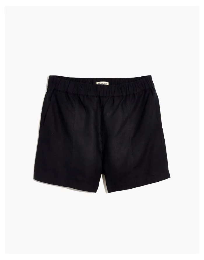 Women Linen Blend Easy Pull On Shorts Almost Black Madewell Shorts Women Linen Blend Easy Pull On Shorts Almost Black Madewell Shorts