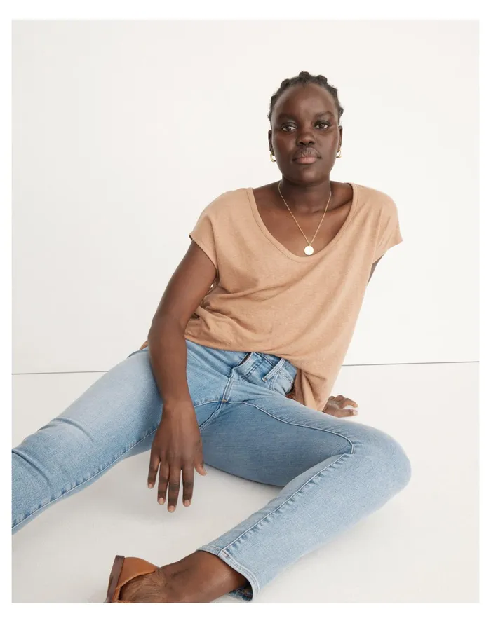 Women Linen Blend U Scoop Tee Faded Earth Madewell Tees