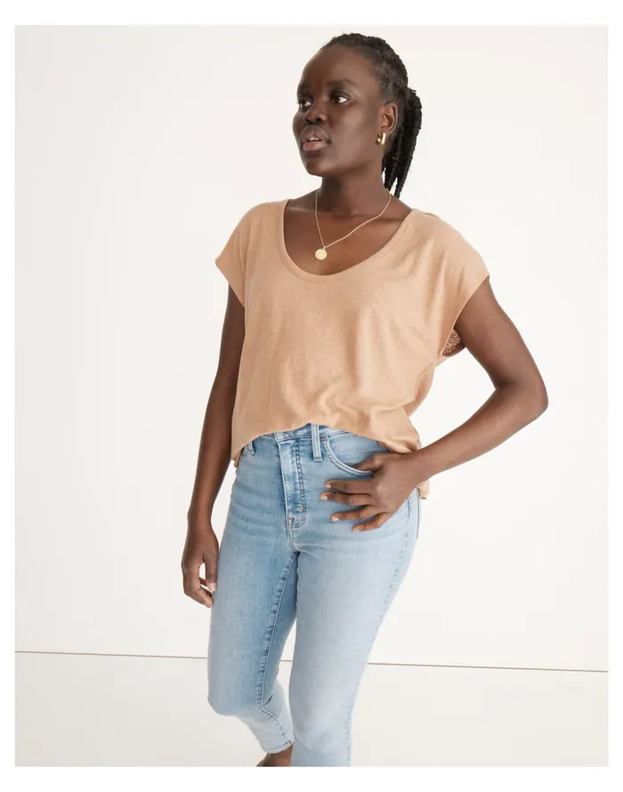 Women Linen Blend U Scoop Tee Faded Earth Madewell Tees Women Linen Blend U Scoop Tee Faded Earth Madewell Tees