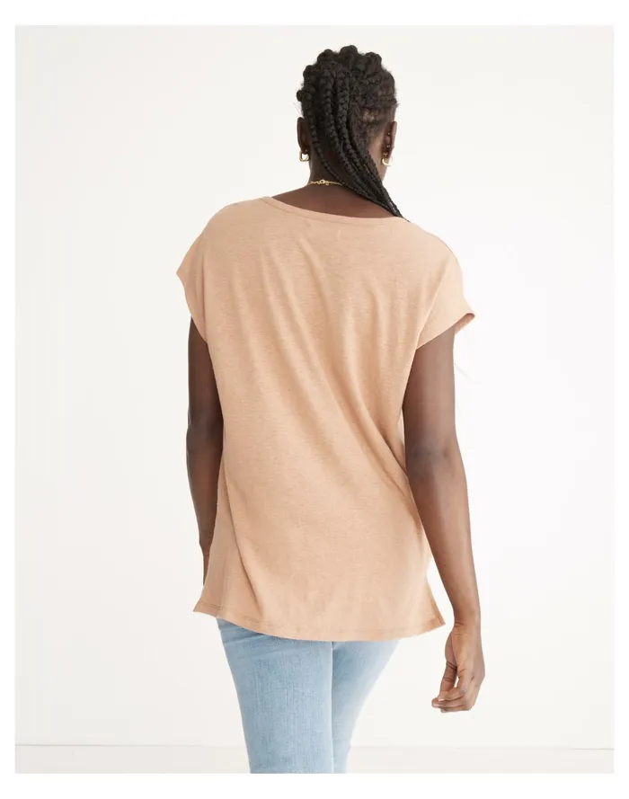 Women Linen Blend U Scoop Tee Faded Earth Madewell Tees Women Linen Blend U Scoop Tee Faded Earth Madewell Tees